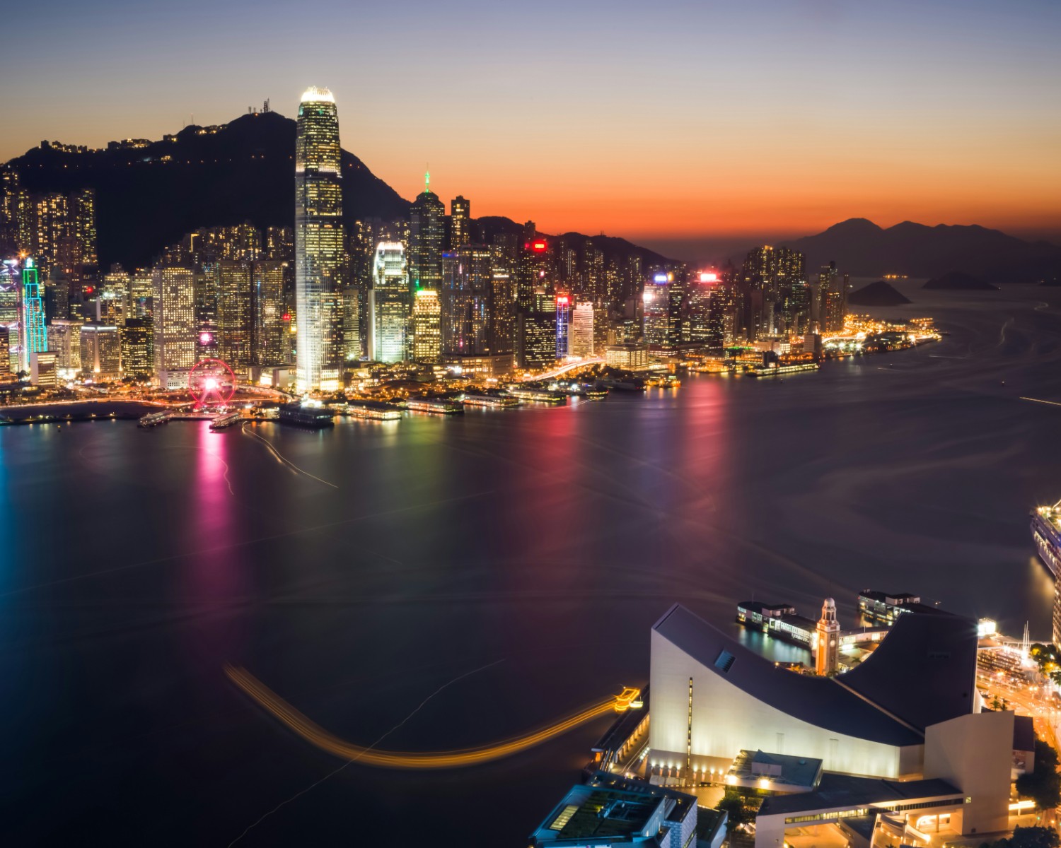 Victoria Harbour skyline with Symphony of Lights show