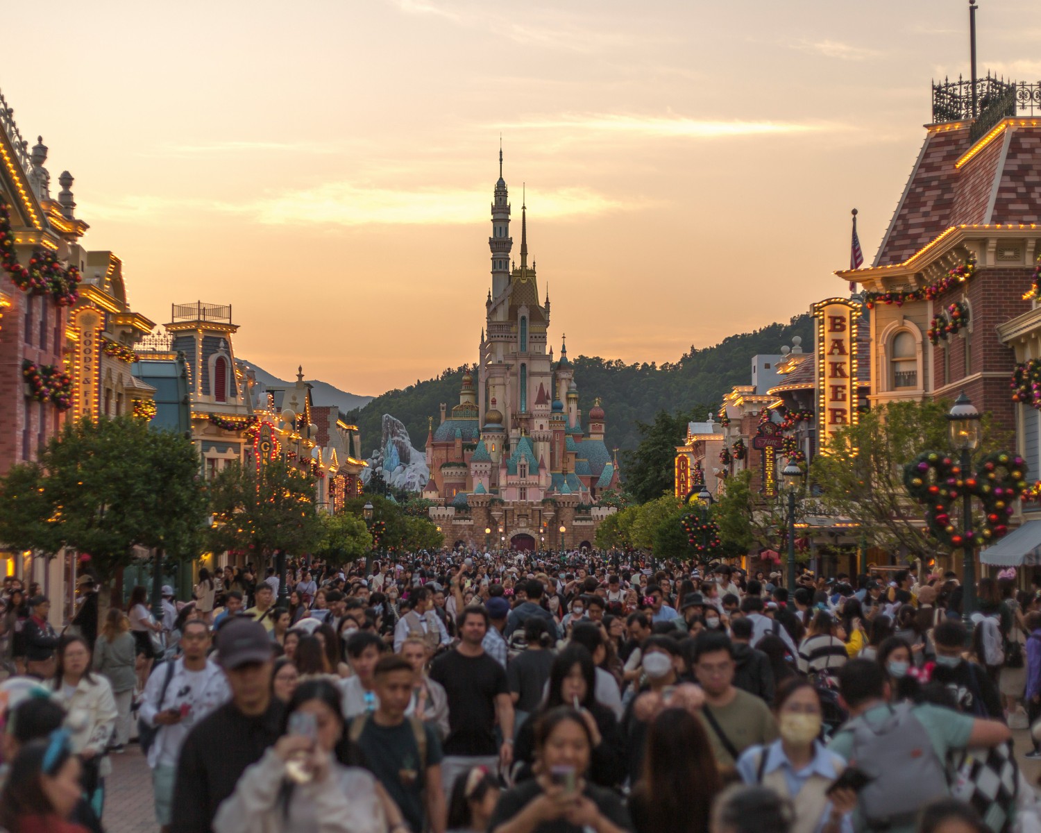 Hong Kong Disneyland castle with fireworks show