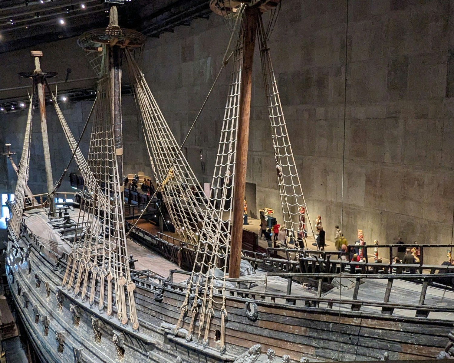 The Vasa warship in museum display with intact wooden structure