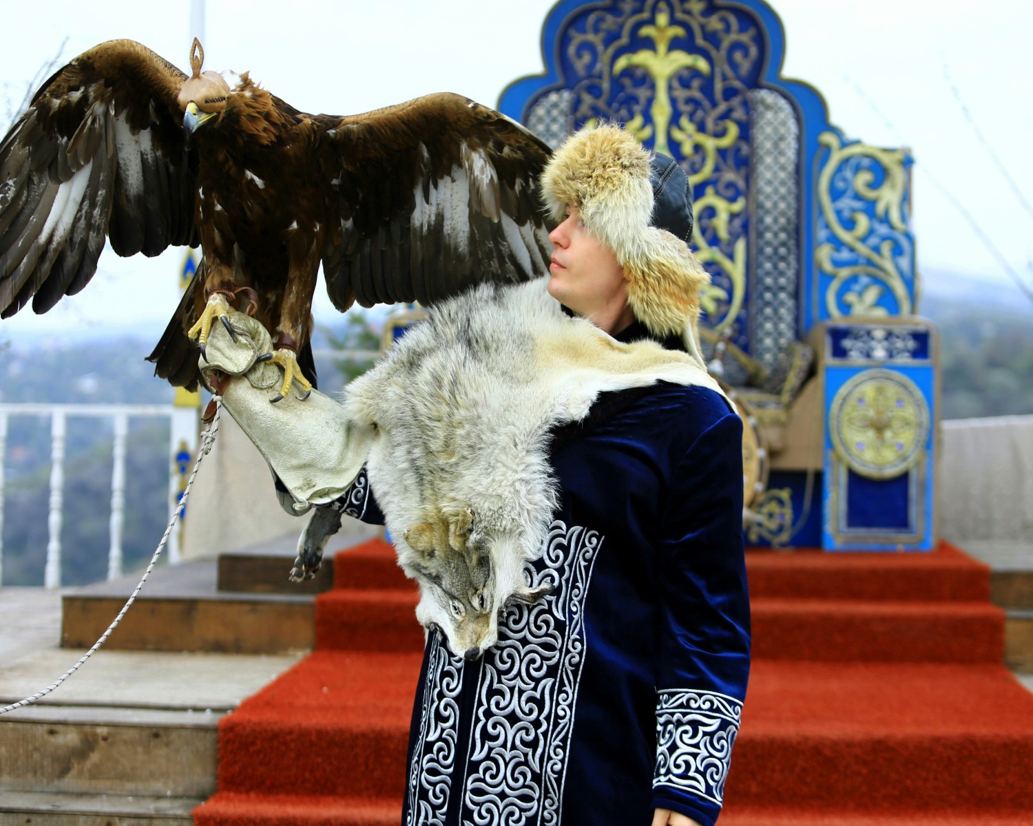 Traditional eagle hunters in the Altai Mountains